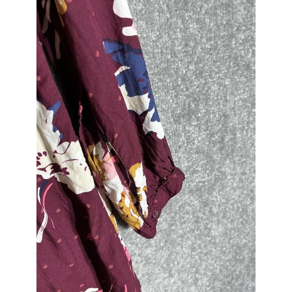Old Navy‎ Lace Up Neckline Pintuck Dress Women Medium Burgundy Floral Rayon - Picture 10 of 12